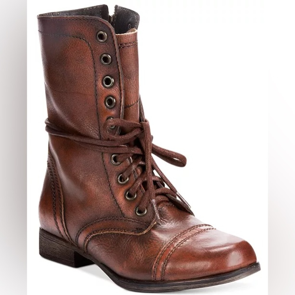 Steve Madden Troopa Brown weathered Leather Ankle Combat Boots Booties